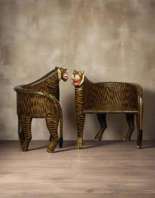 Tiger Head Carved Armchair ( Set of 2 ) - TesuChairs & Seating