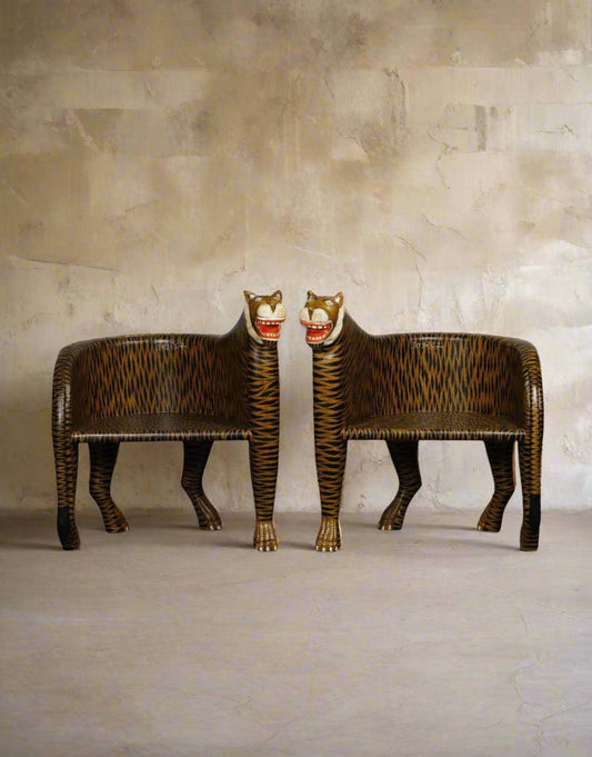 Tiger Head Carved Armchair ( Set of 2 ) - TesuChairs & Seating