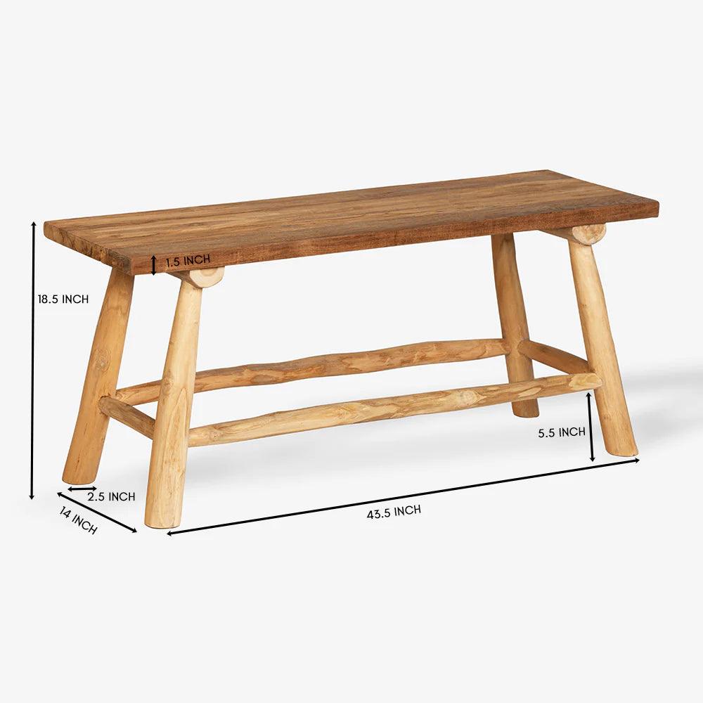 Wooden bench with dimensions on a white background