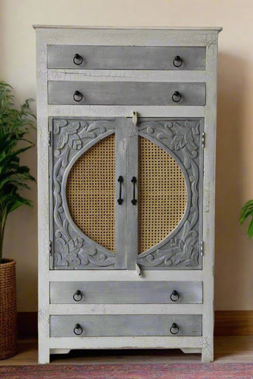 Traditional Indian Hand - Painted Wooden Wardrobe - TesuCabinets & Storage