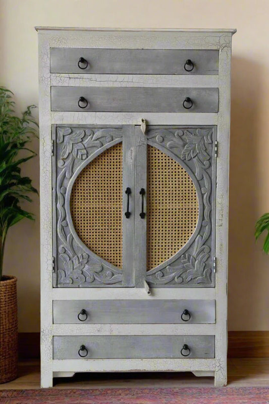 Traditional Indian Hand - Painted Wooden Wardrobe - TesuCabinets & Storage