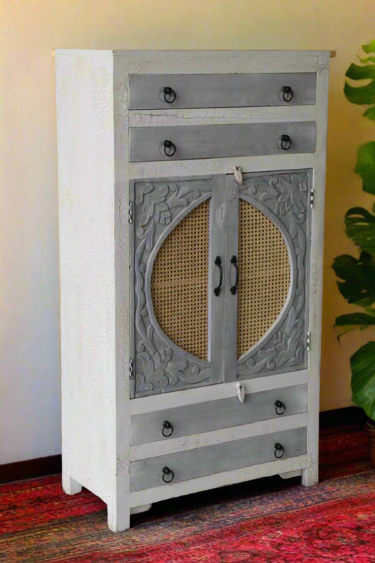 Traditional Indian Hand - Painted Wooden Wardrobe - TesuCabinets & Storage