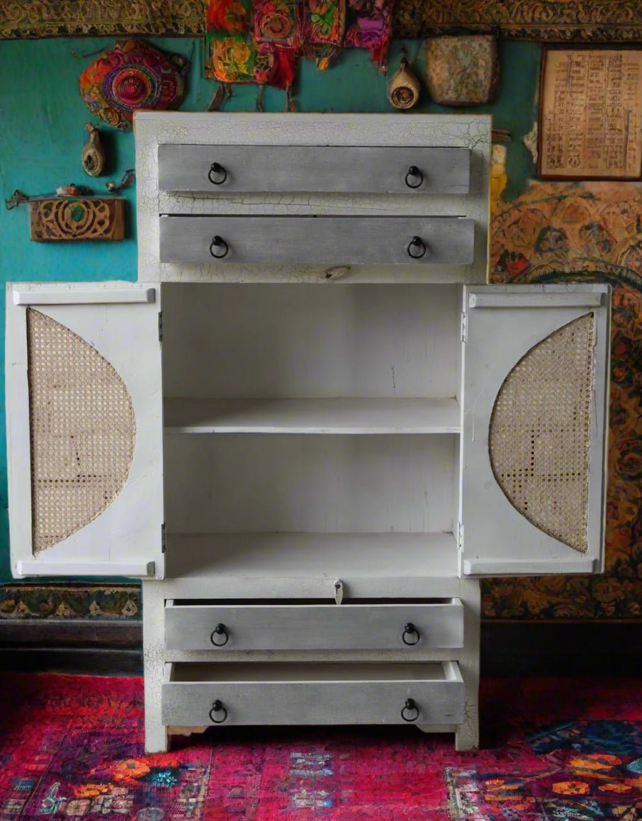 Traditional Indian Hand - Painted Wooden Wardrobe - TesuCabinets & Storage