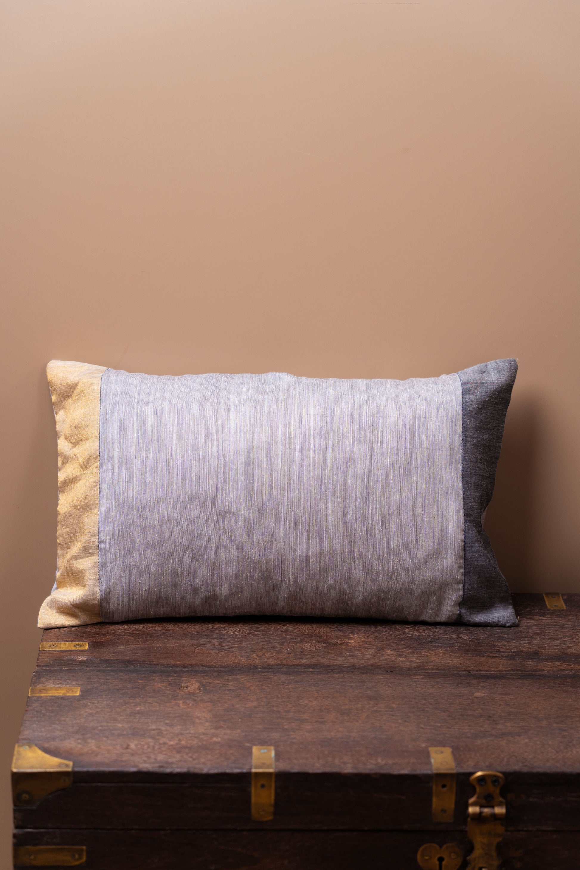 Slate and Gold Luxe Maheshwari Silk Cushion Covers - TESU