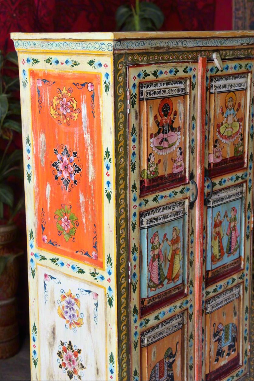 Vibrant Veda Hand - Painted Wooden Storage Cabinet - TesuCabinets & Storage