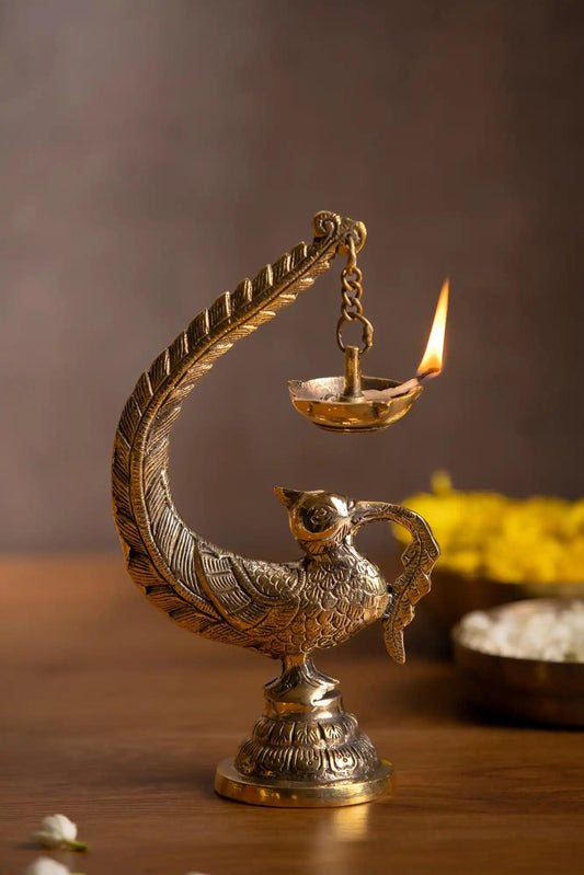 Vintage Brass Bulbul With Hanging Dia - TesuBrass Diya