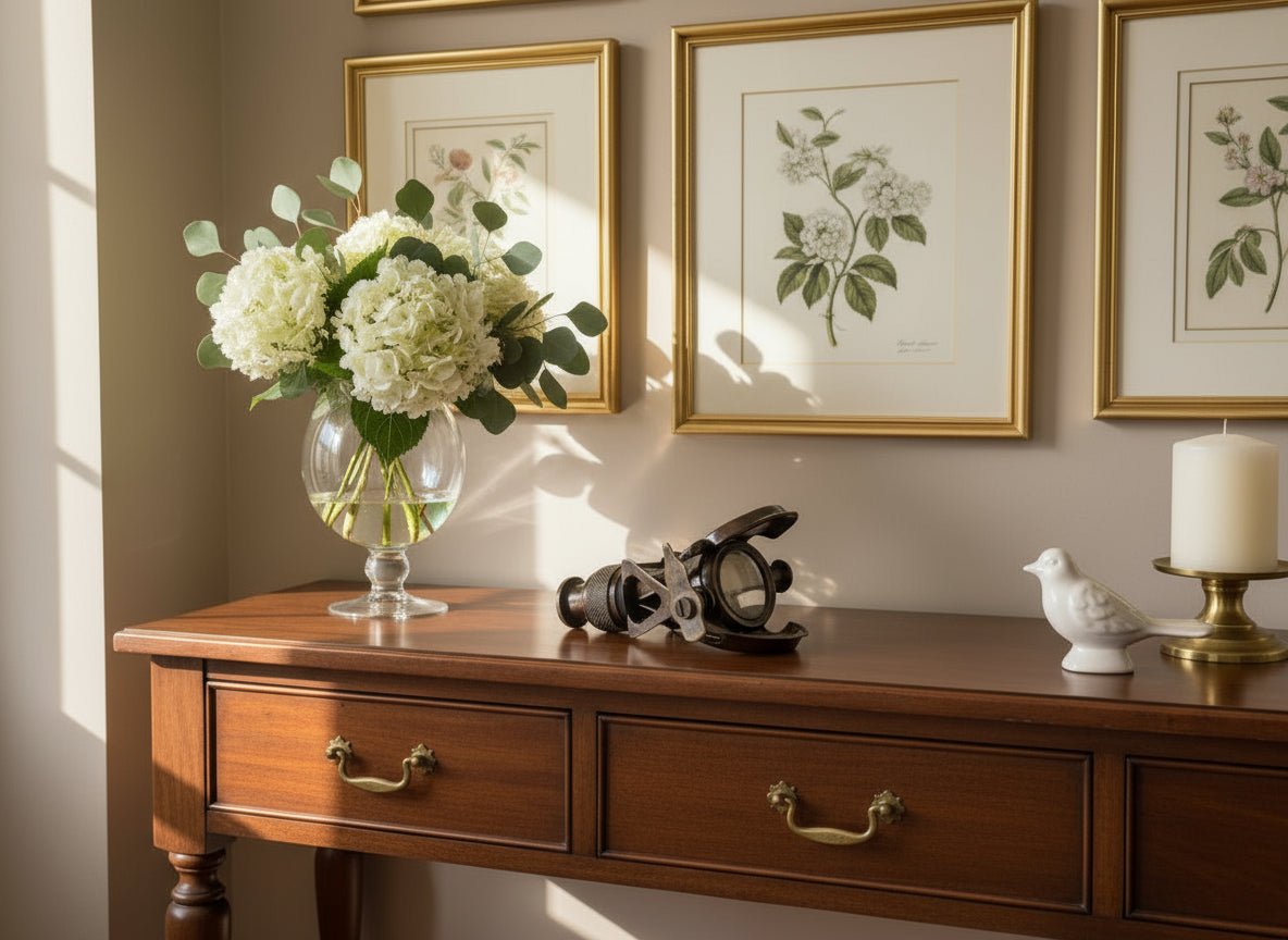 Metallic clip with intricate design on a light gray background