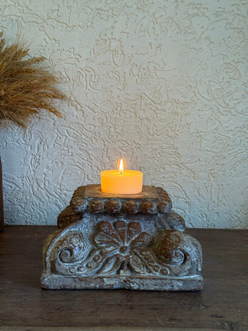 Vintage Carved Stone Candle Holder - Antique White Finish - TesuHome Decor