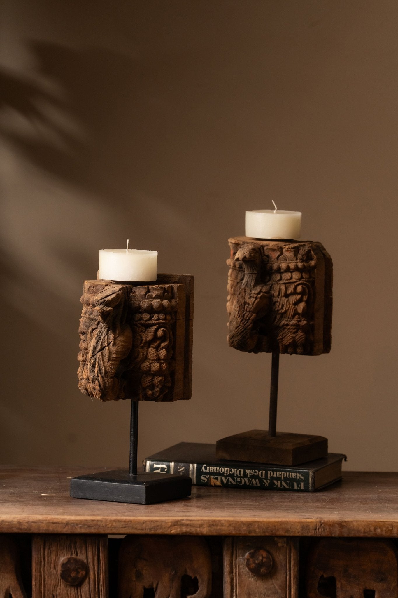 Vintage Carved Wooden Candle Holder - Design 1 - TesuCandles & Candle Holders