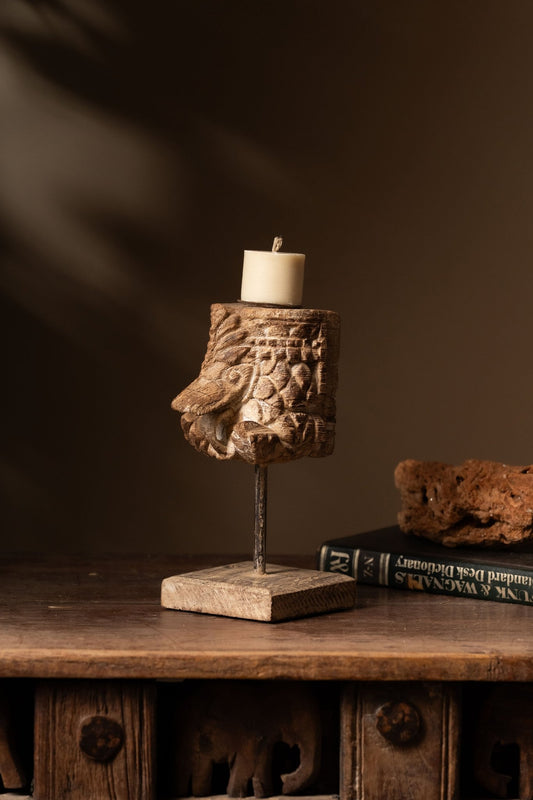 Vintage Carved Wooden Candle Holder - Design 2 - TesuCandles & Candle Holders