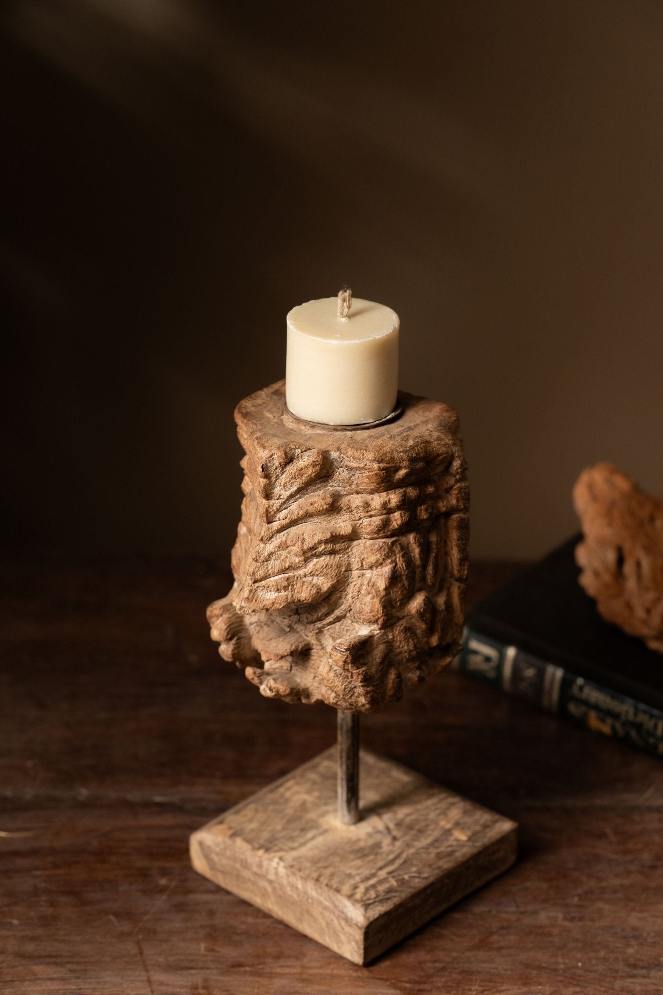 Vintage Carved Wooden Candle Holder - Design 2 - TesuCandles & Candle Holders