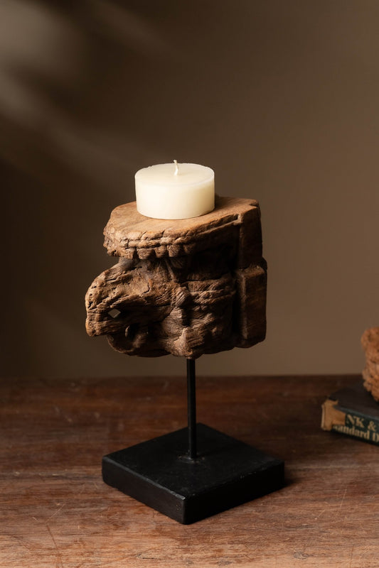 Vintage Carved Wooden Candle Holder - Design 4 - TesuCandles & Candle Holders