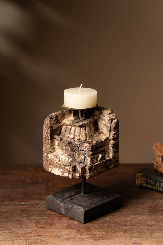 Vintage Carved Wooden Candle Holder - Design 5 - TesuCandles & Candle Holders