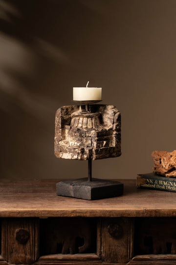 Vintage Carved Wooden Candle Holder - Design 5 - TesuCandles & Candle Holders