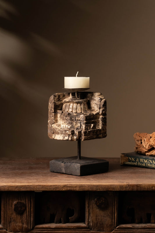 Vintage Carved Wooden Candle Holder - Design 5 - TesuCandles & Candle Holders
