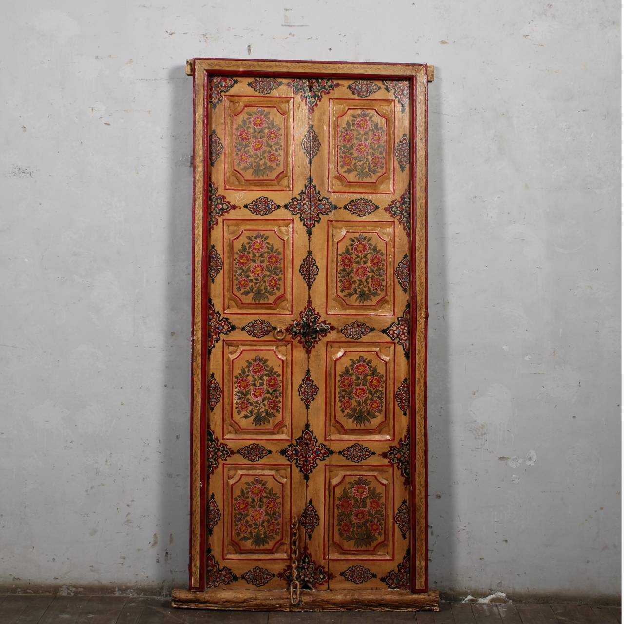 Vintage Hand - Painted Floral Door Panel - Antique Finish - TesuFurniture