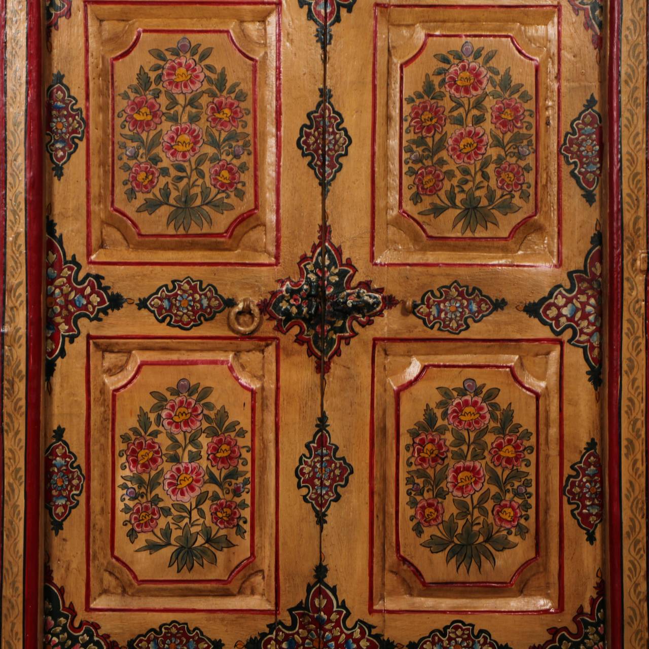 Vintage Hand - Painted Floral Door Panel - Antique Finish - TesuFurniture