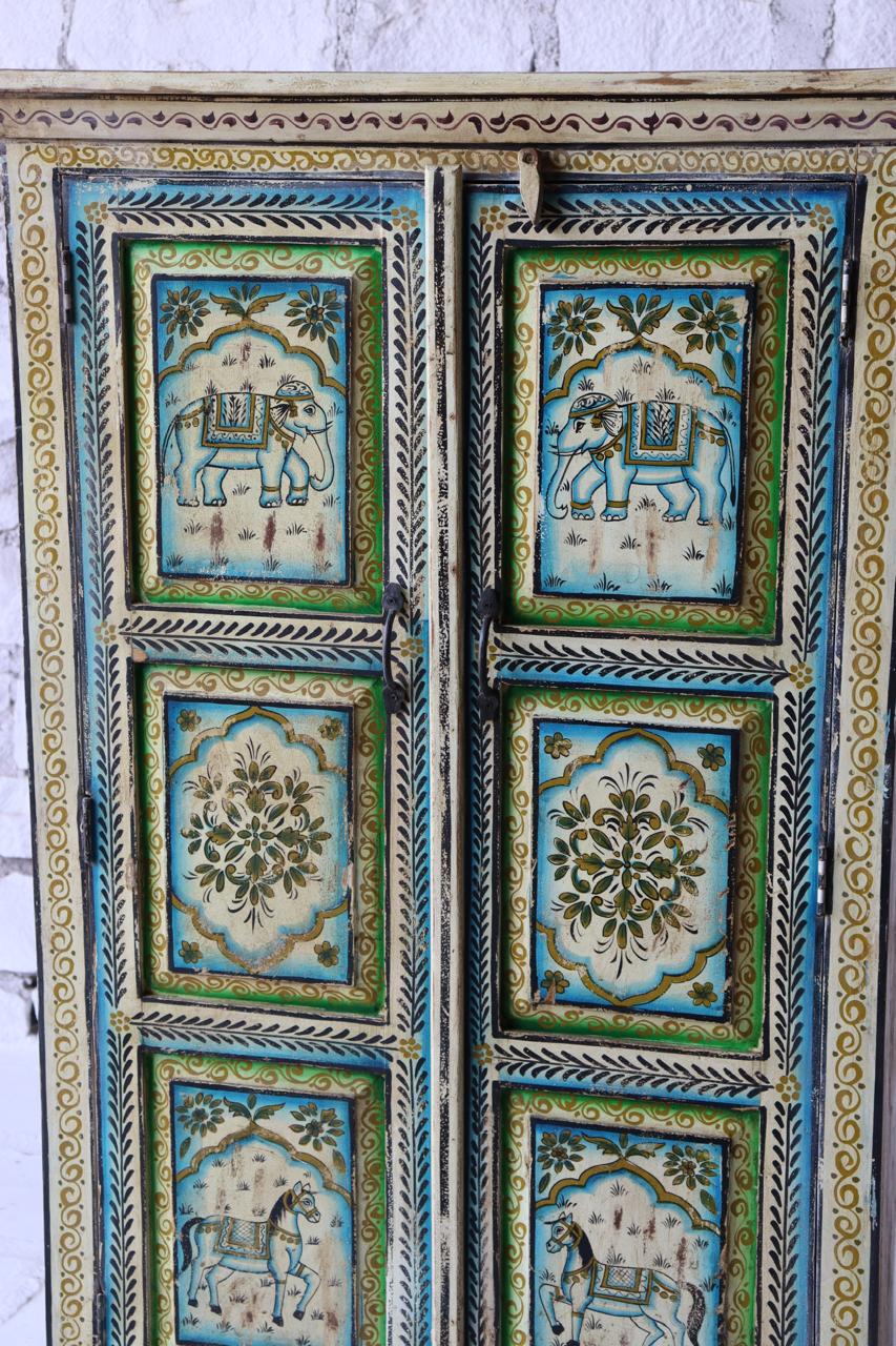 Vintage Hand - Painted Indian Wooden Cabinet with Elephant Design - TesuCabinets & Storage