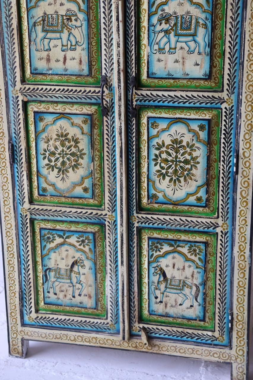 Vintage Hand - Painted Indian Wooden Cabinet with Elephant Design - TesuCabinets & Storage