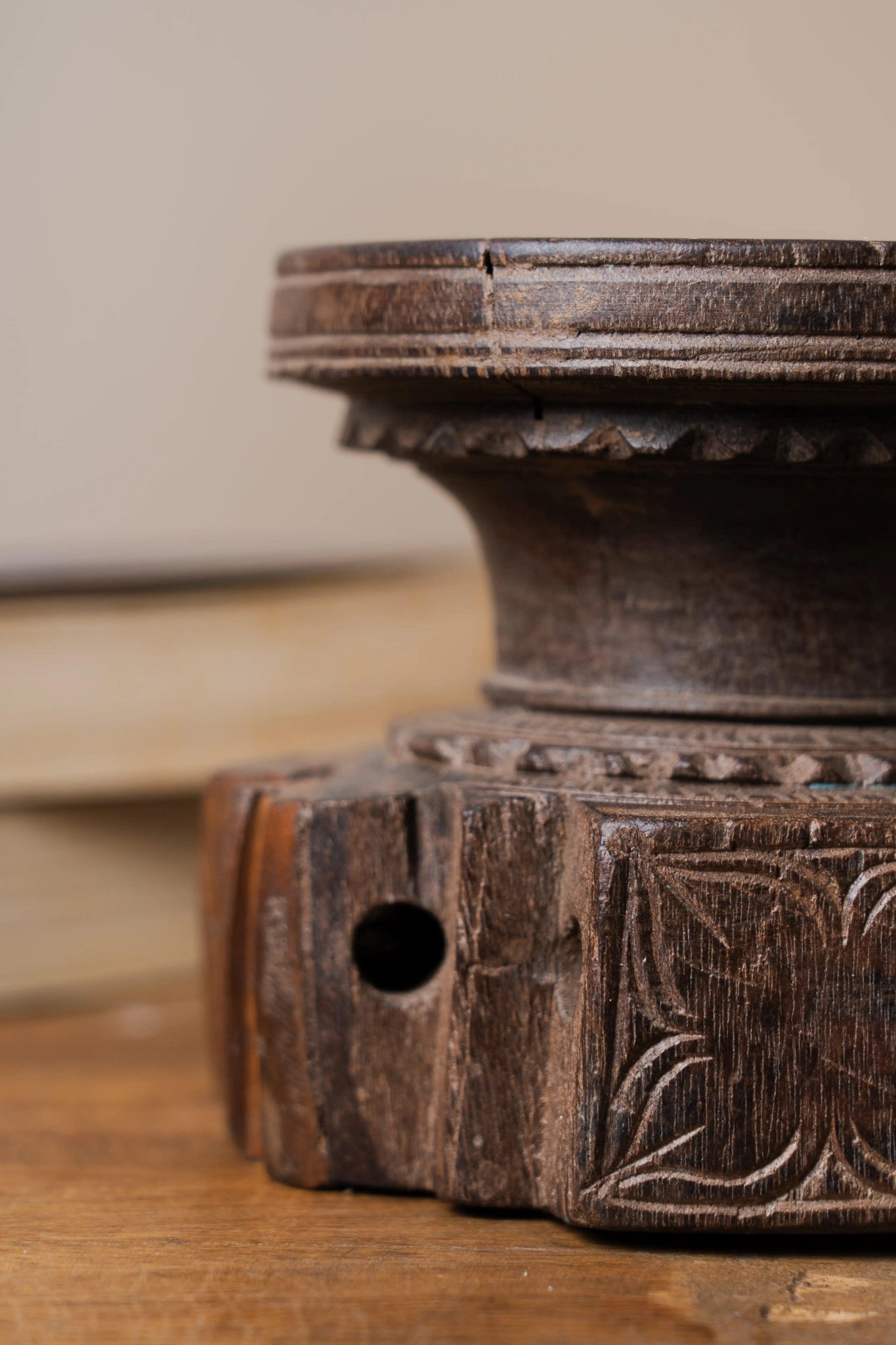 Vintage Handcarved Wooden Candle Holder - Design 3 - TesuCandles & Candle Holders
