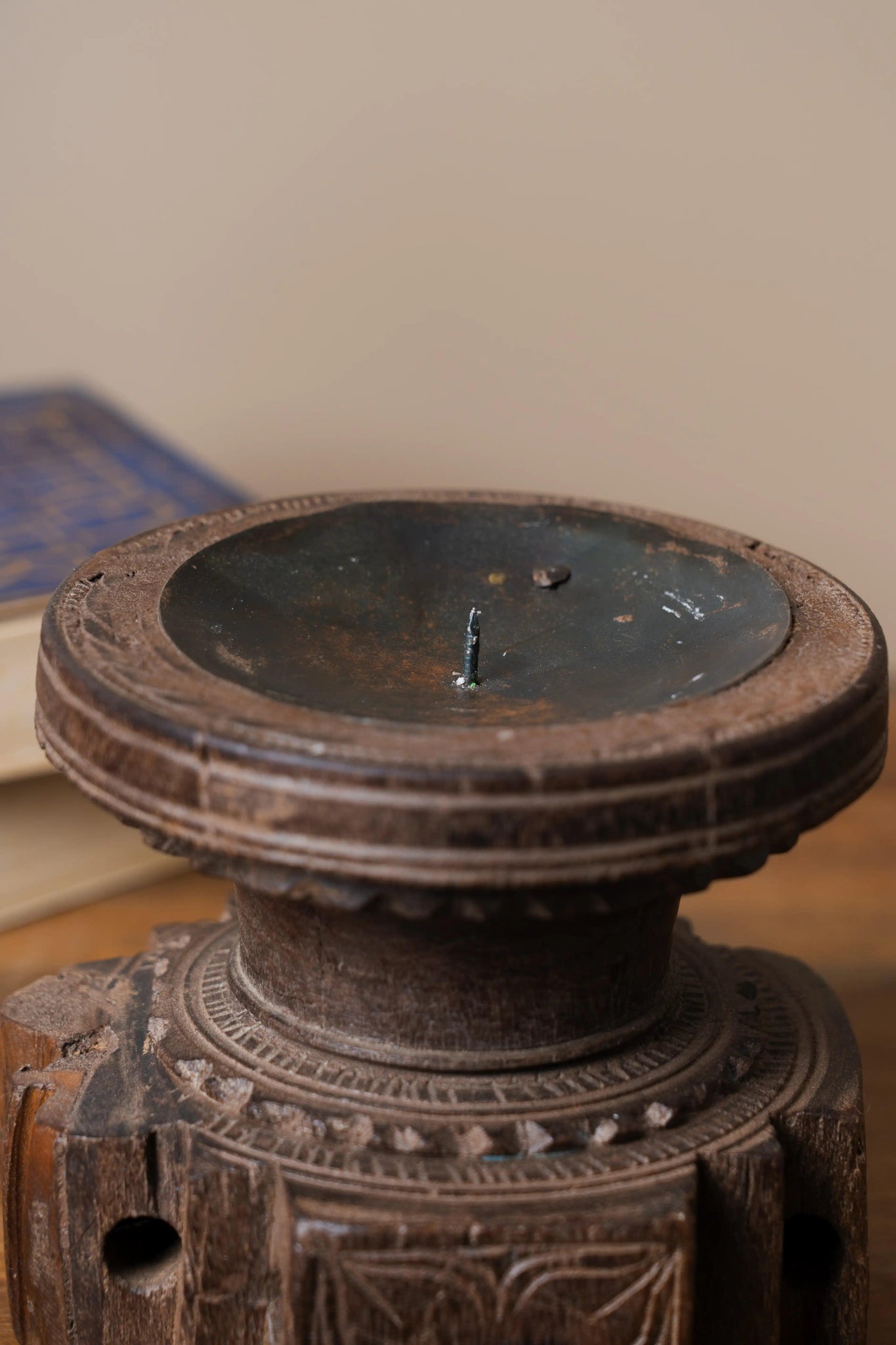 Vintage Handcarved Wooden Candle Holder - Design 3 - TesuCandles & Candle Holders