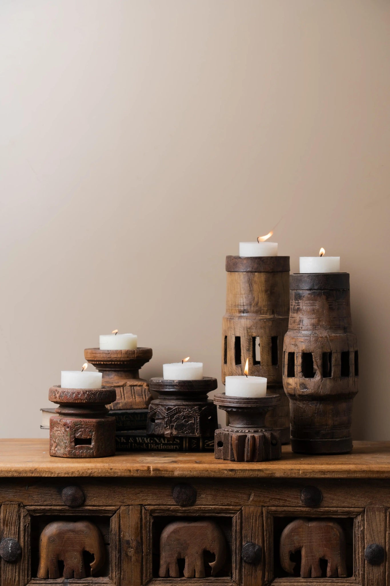 Vintage Handcarved Wooden Candle Holder - Design 3 - TesuCandles & Candle Holders