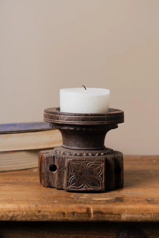 Vintage Handcarved Wooden Candle Holder - Design 3 - TesuCandles & Candle Holders