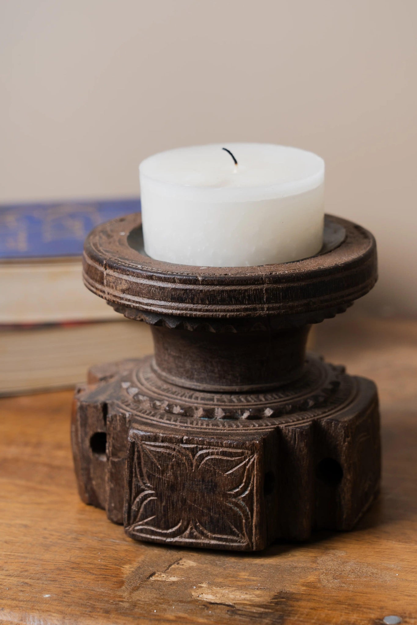 Vintage Handcarved Wooden Candle Holder - Design 3 - TesuCandles & Candle Holders