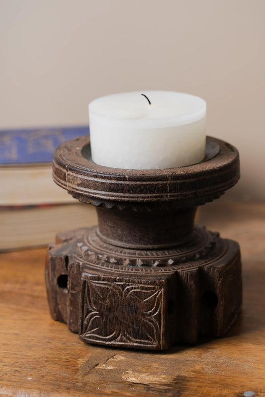 Vintage Handcarved Wooden Candle Holder - Design 3 - TesuCandles & Candle Holders