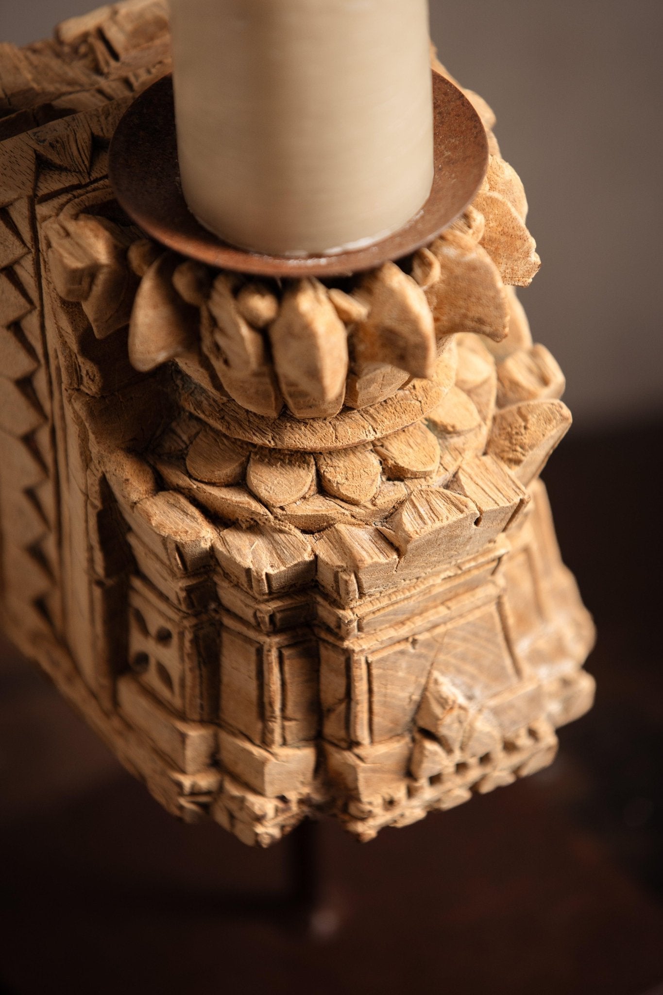 Vintage Handcarved Wooden Candle Stand - TesuCandles & Candle Holders