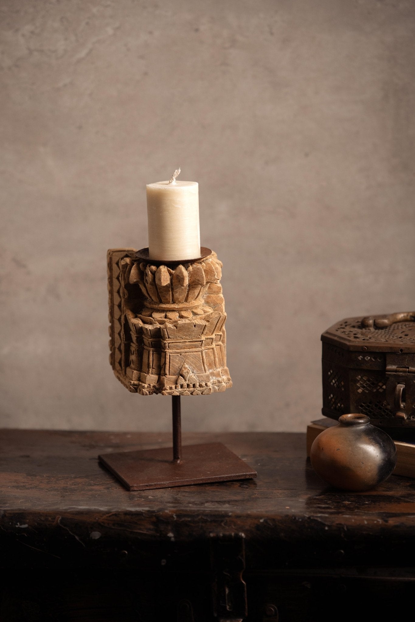Vintage Handcarved Wooden Candle Stand - TesuCandles & Candle Holders