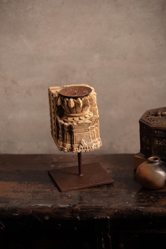 Vintage Handcarved Wooden Candle Stand - TesuCandles & Candle Holders