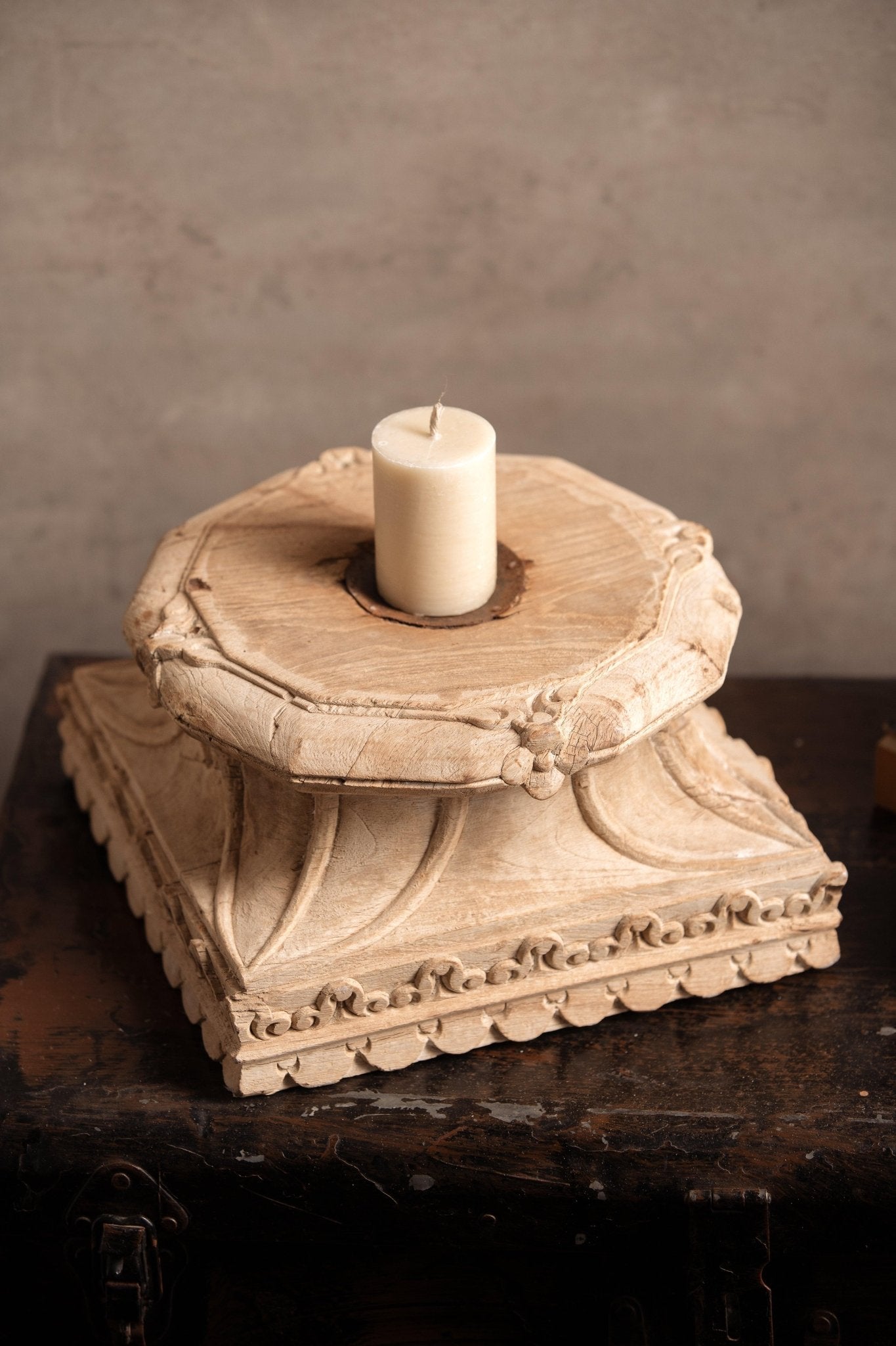 Vintage Handcarved Wooden Candle Stand - Square - TesuCandles & Candle Holders