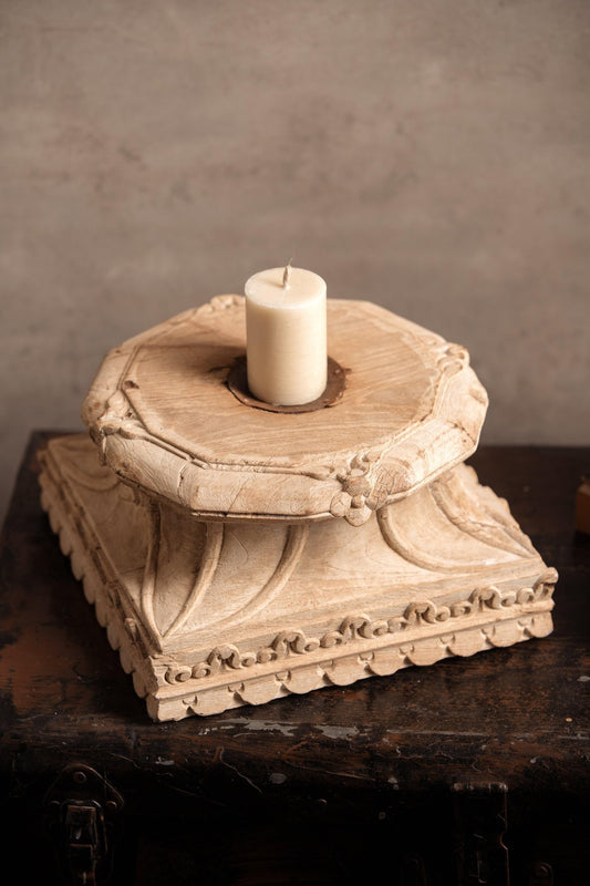 Vintage Handcarved Wooden Candle Stand - Square - TesuCandles & Candle Holders