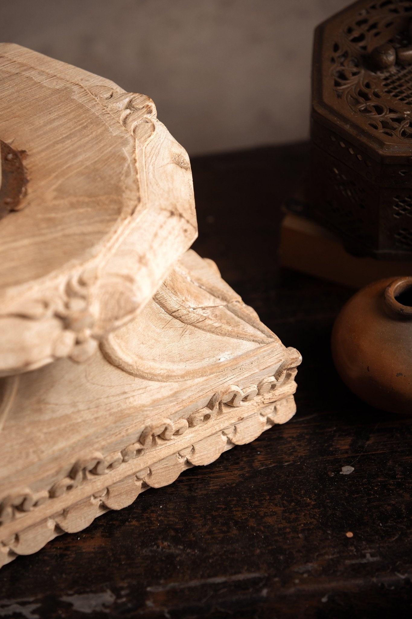 Vintage Handcarved Wooden Candle Stand - Square - TesuCandles & Candle Holders
