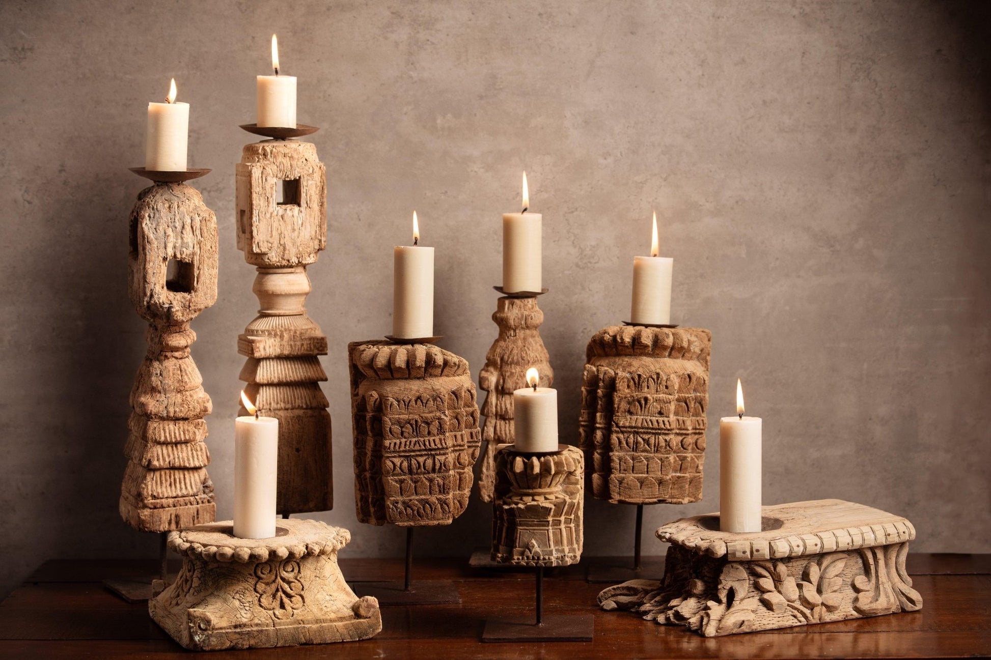 Vintage Handcarved Wooden Candle Stand - Square - TesuCandles & Candle Holders