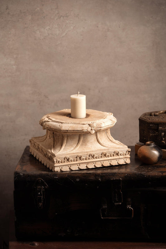 Vintage Handcarved Wooden Candle Stand - Square - TesuCandles & Candle Holders