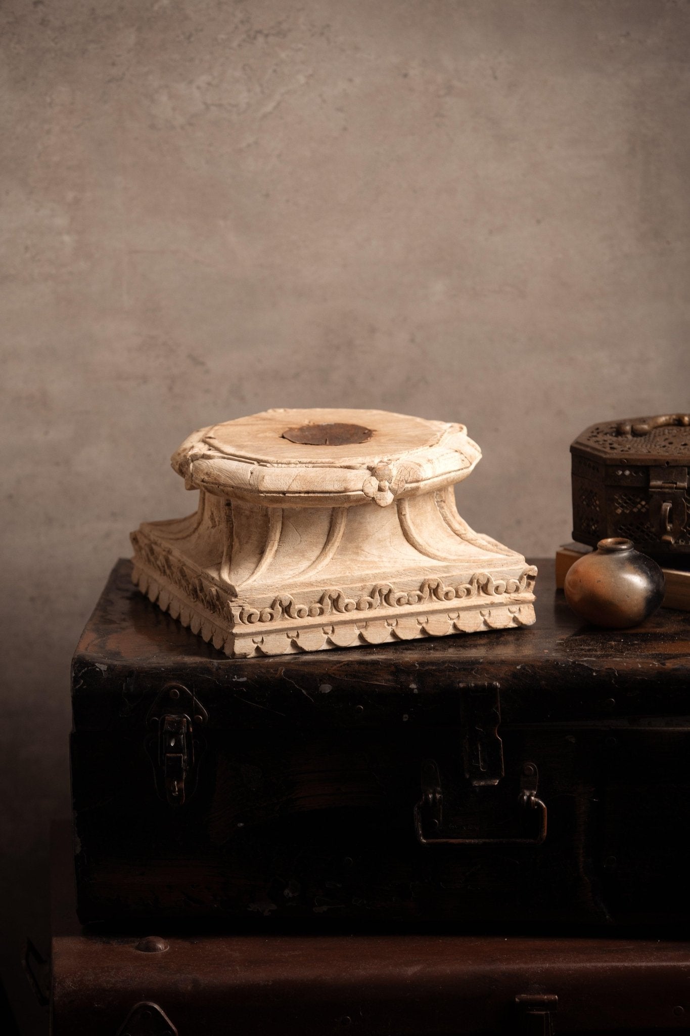 Vintage Handcarved Wooden Candle Stand - Square - TesuCandles & Candle Holders