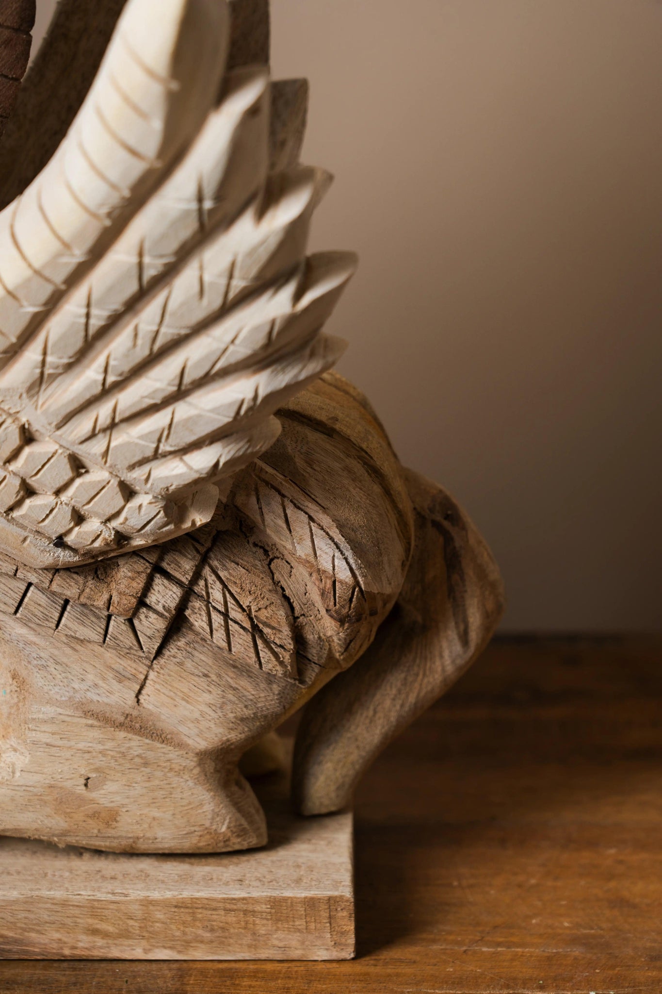 Vintage Handcarved Wooden Horse with Feathers - Single Unit - TesuWooden Horse