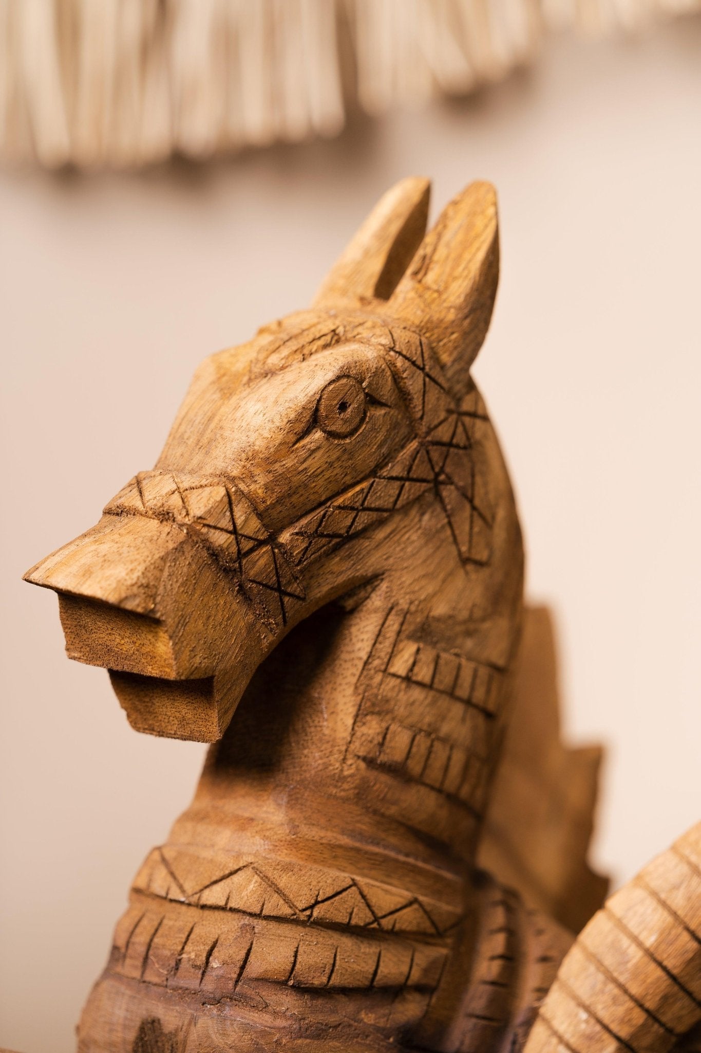 Vintage Handcarved Wooden Horse with Feathers - Single Unit - TesuWooden Horse