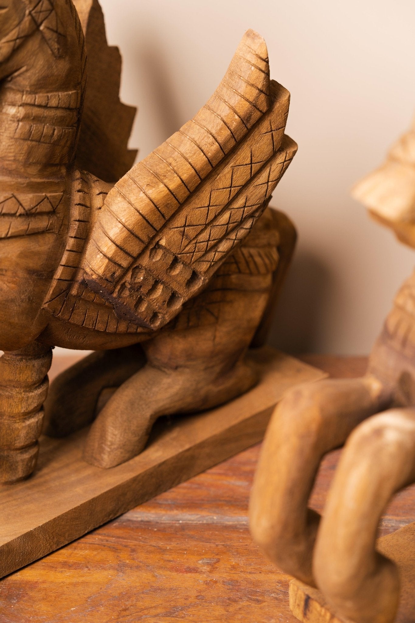 Vintage Handcarved Wooden Horse with Feathers - Single Unit - TesuWooden Horse