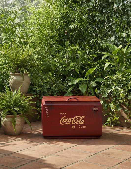 Red storage chest with Coca-Cola logo on a white background