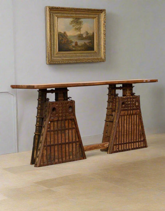 Vintage Wooden Cart Console Table - Handcrafted Reclaimed Wood Furniture - TesuConsole Table