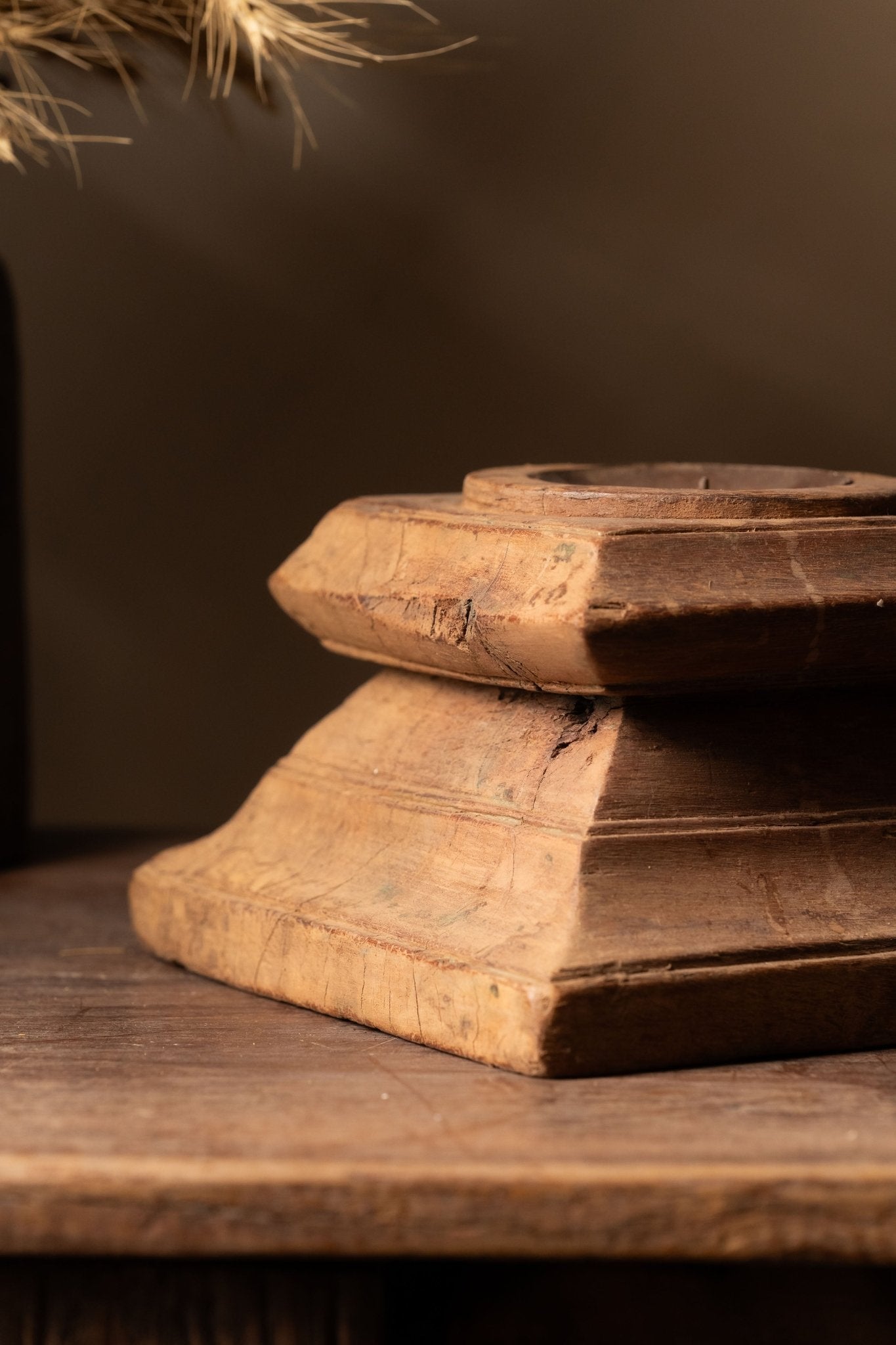 Vintage Wooden Pillar Candle Holder - Design 5 - TesuCandles & Candle Holders