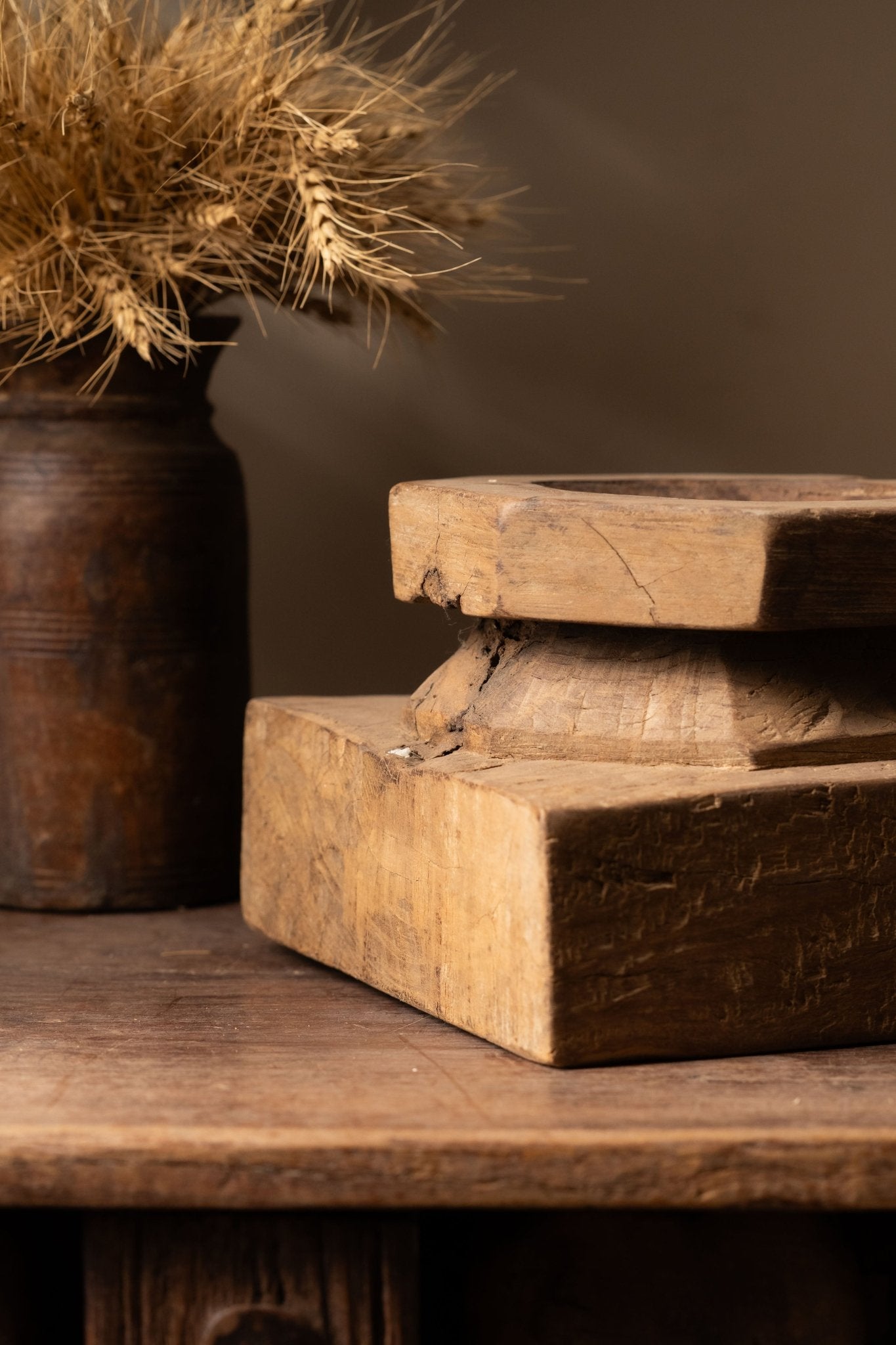 Vintage Wooden Pillar Candle Holder - Handcrafted Reclaimed Wood Design - TesuCandles & Candle Holders