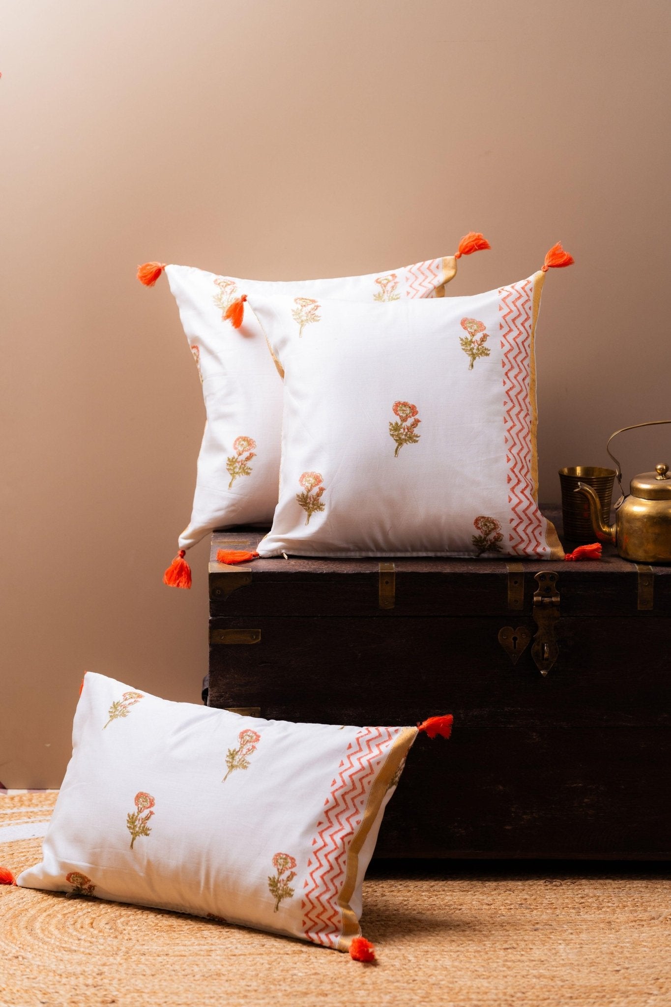 Whispers of Chanderi Collection - Floral Elegance Chanderi Silk Cushion Covers - TesuCushion Covers