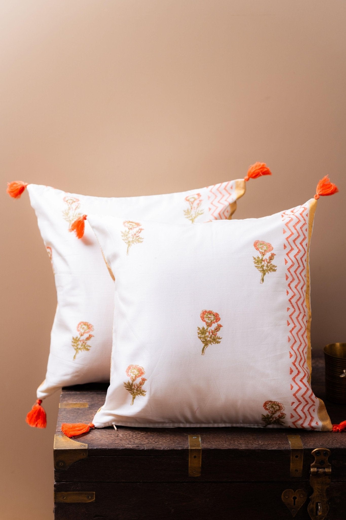 Whispers of Chanderi Collection - Floral Elegance Chanderi Silk Cushion Covers - TesuCushion Covers