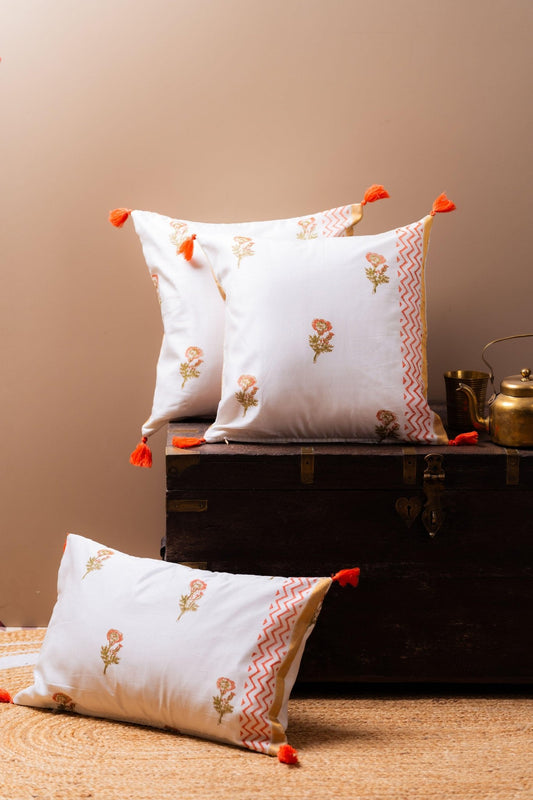 Floral Elegance Chanderi silk cushion cover with delicate woven floral motifs – Tesu Cushion Covers