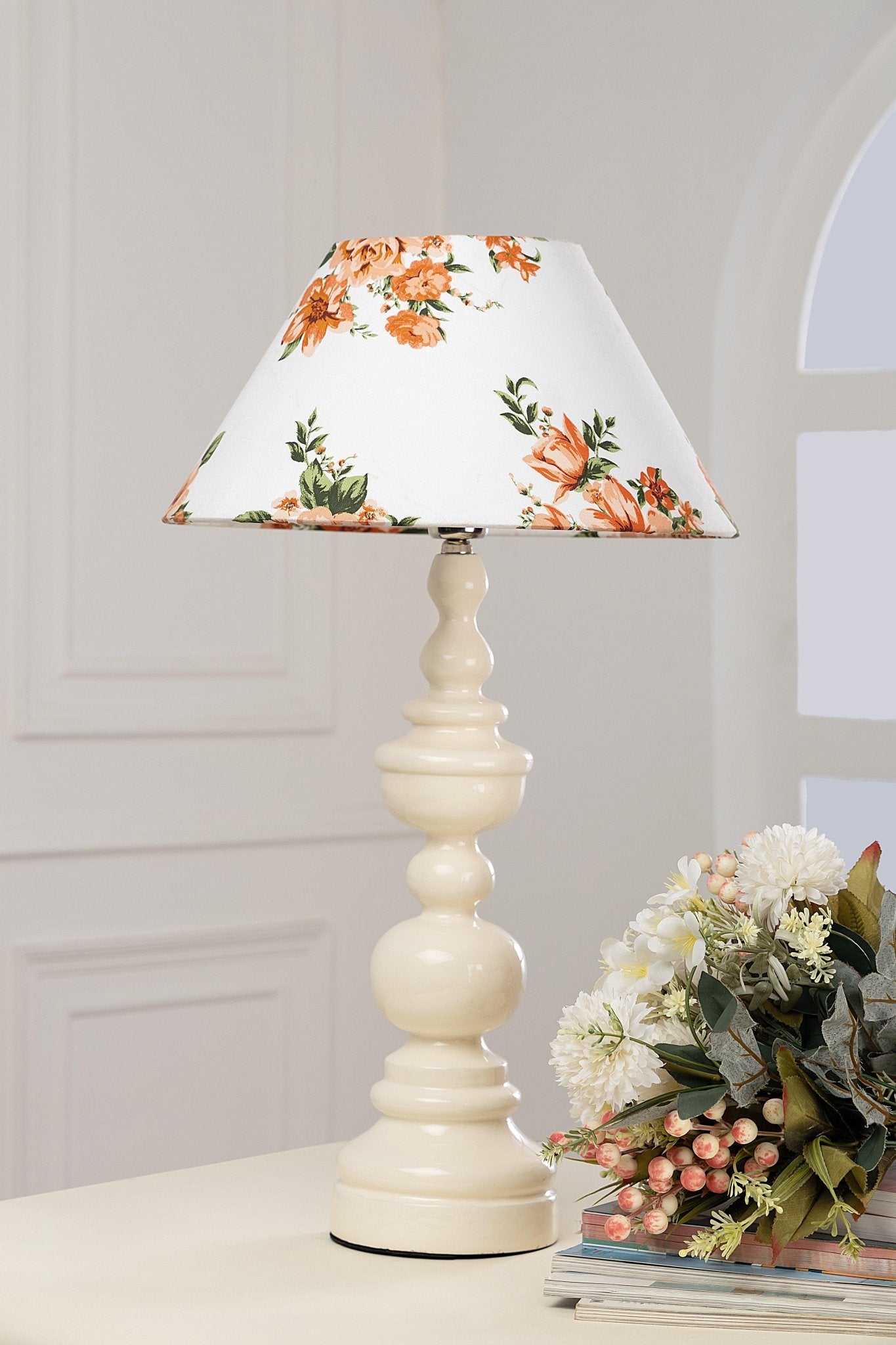 White Floral Wooden Table Lampshade - TesuTable Lamp