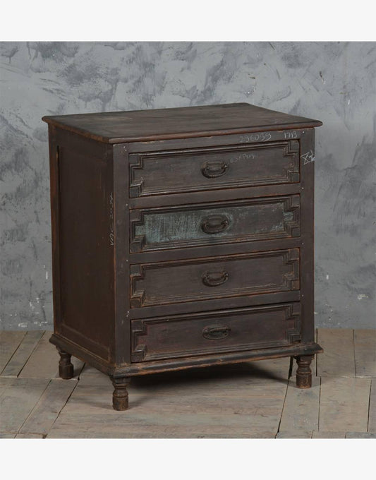 Side profile of wooden 4 drawer chest showing hand-painted finish and depth – Tesu Furniture & Seating